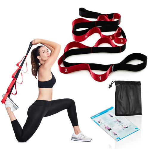 Stretching Strap with Loops Leg Stretch Bands for Exercise Yoga Strap for Physical Therapy Fascia Stretcher Belt (Red)